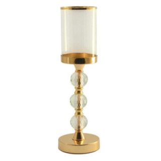 Świecznik metal/szkło 41x13cm złoty K1510